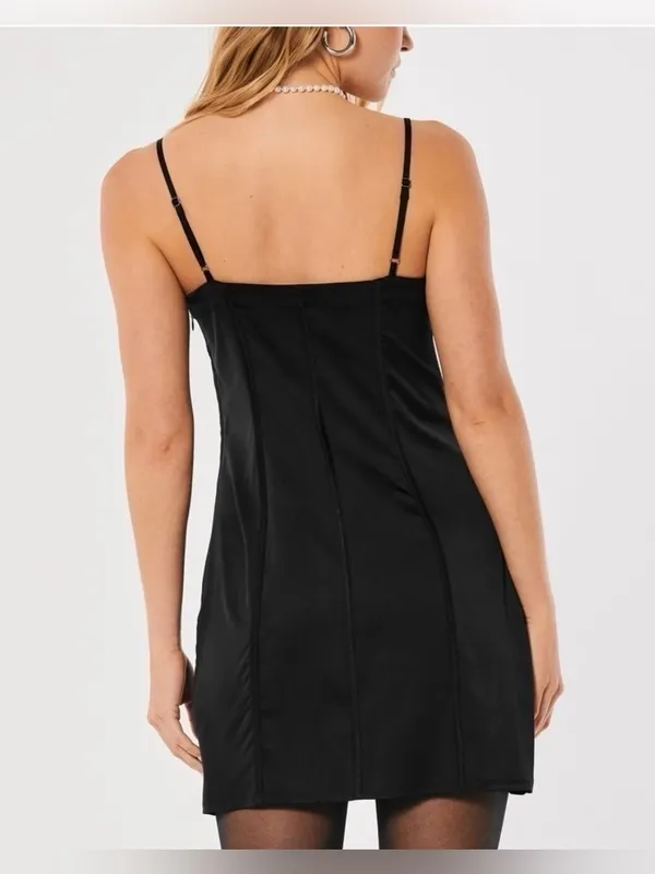 NWT Hollister Social Tourist Satin Corset Mini Dress - Black - XS - Image 3