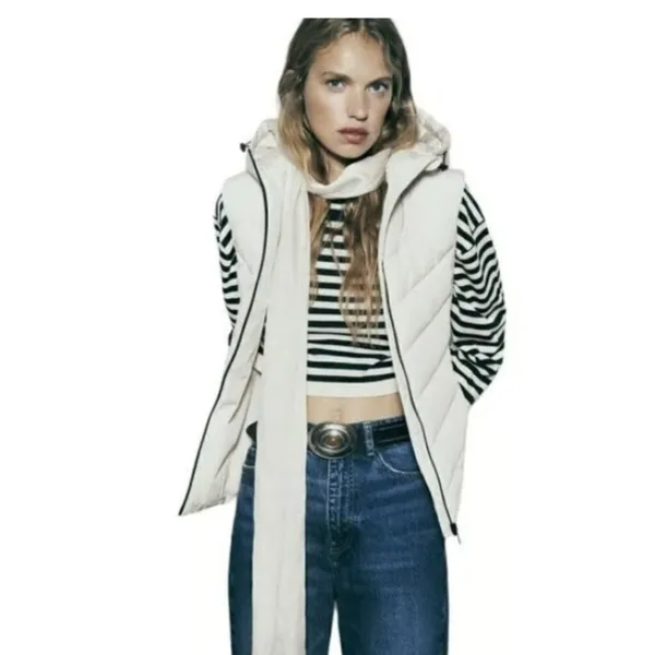 NWOT ZARA | Ecru | FITTED HOODED PUFFER VEST JACKET 8073/047 ZIPEER POCKET SKI - Image 6