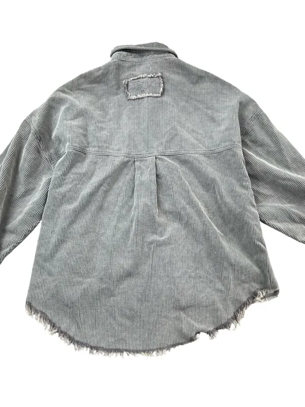 POL Gray Corduroy Button-Down Shirt with Shirttail Hem - Image 5