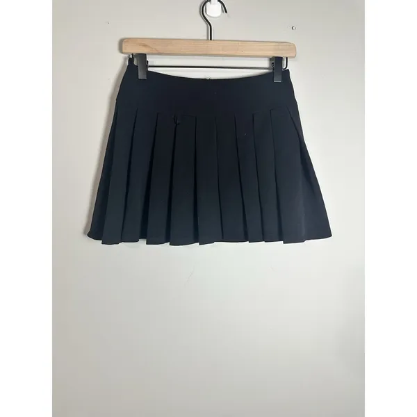 FREE‎ Paris Black Mini Skirt - Flat Front Back Pleated - Made in France - XS - Image 3