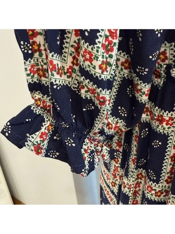 Natural Life Collette Tiered Maxi Dress Navy Scarf Print Size XS Beachy Boho - Image 7