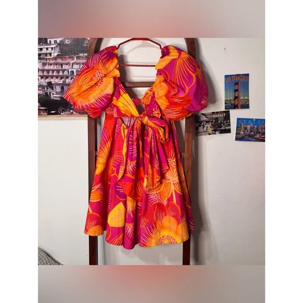 Farm Rio Summer Garden Mini Dress Tropical Vibrant Pink - Image 8