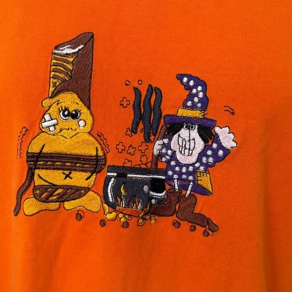Vintage Halloween Long Sleeve Shirt Orange Graphic 90s witch ghost fall medium‎ - Image 9