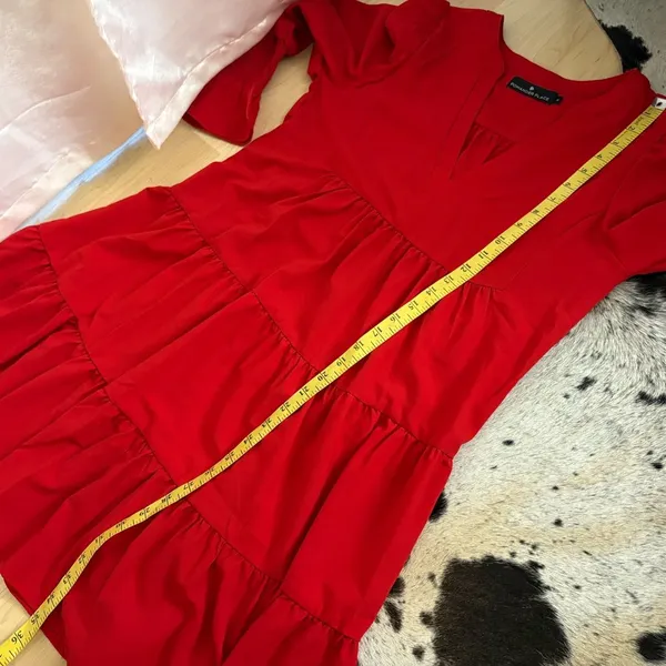POMANDER PLACE Red Crepe Kenzo Tiered Dress Size Medium‎ - Image 7