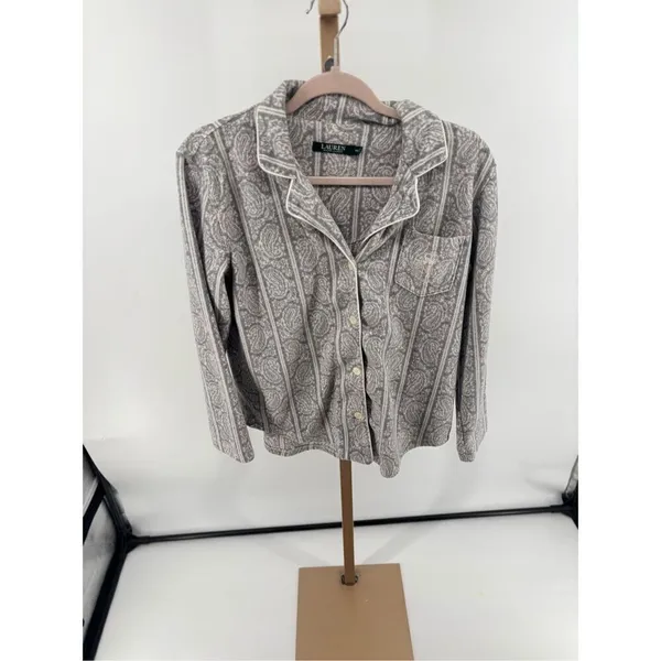 Lauren Ralph Lauren Paisley Pajama Top Long Sleeve Size XS Gray - Image 4