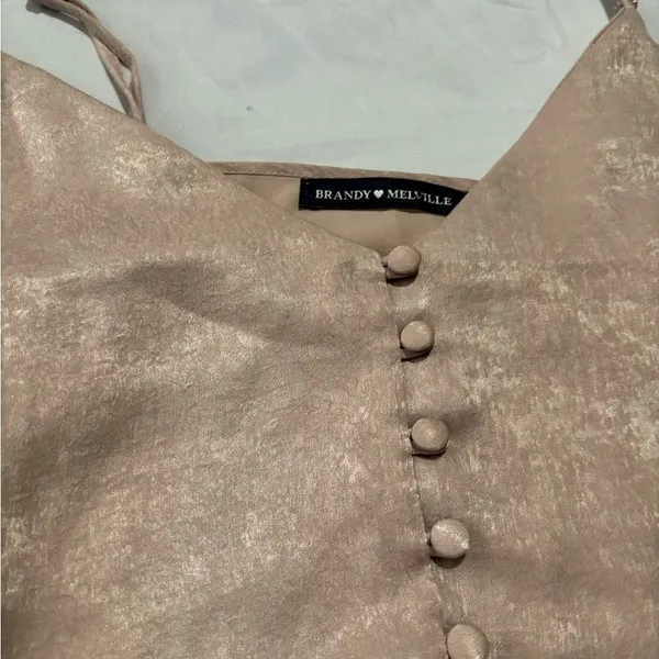 Brandy Melville Blush Pink Shimmery Satin Button Front Cami Top Small Y2K - Image 3