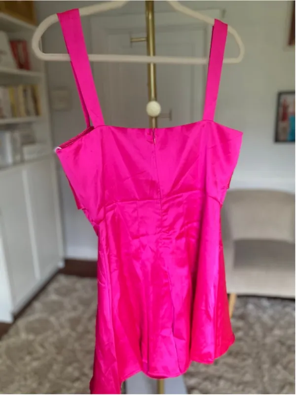 Luxxel‎ Babydoll Mini Romper Hot Pink Satin Corset Barbie Party Glam Event NWTs - Image 3