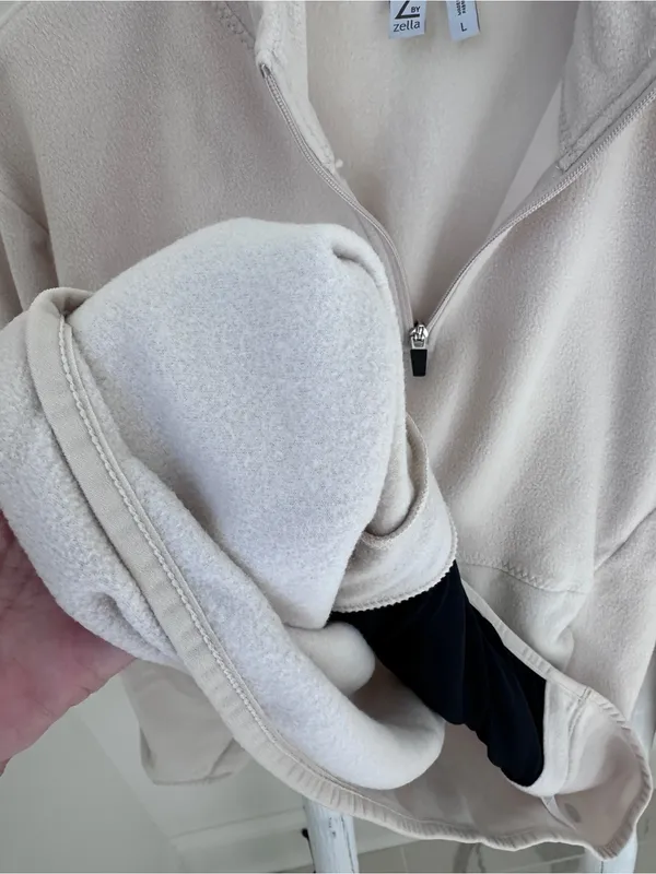 Zella Cream Half-Zip Soft Fleece Pullover w Kangaroo Front Pockets Size Large - Image 8