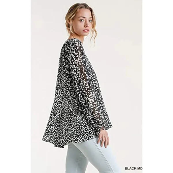 Umgee Women's Dalmation Print Balloon Ruffle SleeveTop Small - Image 2