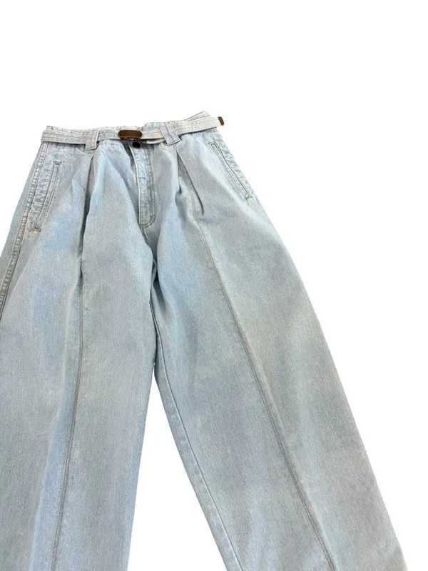 Lizwear Light Wash Pleated Belted Wide Leg Jeans Barrel Trouser Size 10 Women's - Image 6