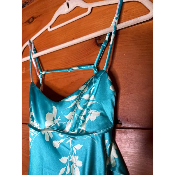 NWT Lulus Glamorous Efforts Aqua Floral Print Tie-Back Midi Dress Cruise Sz XS - Image 4