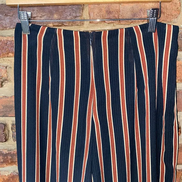 DO+BE Black Brown Striped Wide Leg Back Zip Pants Women's Size 12* - Image 7