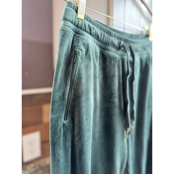 Aerie OFFLINE Women's Dark Green Velour Joggers M Long Drawstring Pockets - Image 12