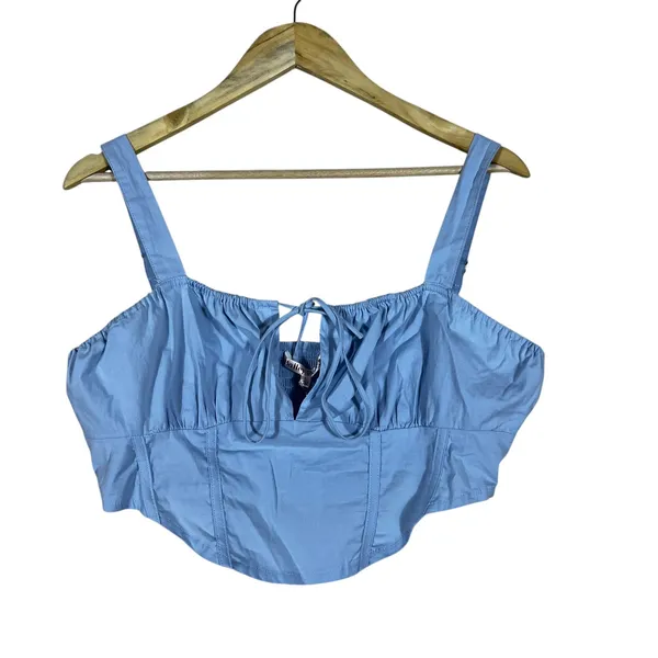 NWT Bailey Rose Corset Solid Crop Top Blue Coquette Smocked Back Size L - Image 2
