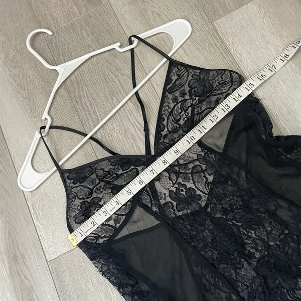 Frederick's of Hollywood Slip Dress lingerie sheer lace mesh mini womens Black (medium) sexy - Image 3