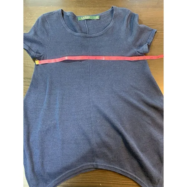 Lauren Ralph Lauren Knit Top‎ Womens Medium Handkerchief Hem Blue Classic Preppy - Image 8