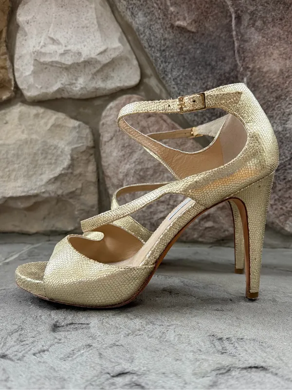 Diane Von Furstenberg Women's Gold Leather Strappy Embossed Heels - Image 2