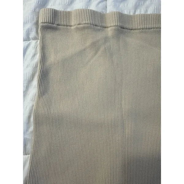 House of Harlow Beige Ribbed Skirt Stretchy Women's Medium Slit Midi - Image 2