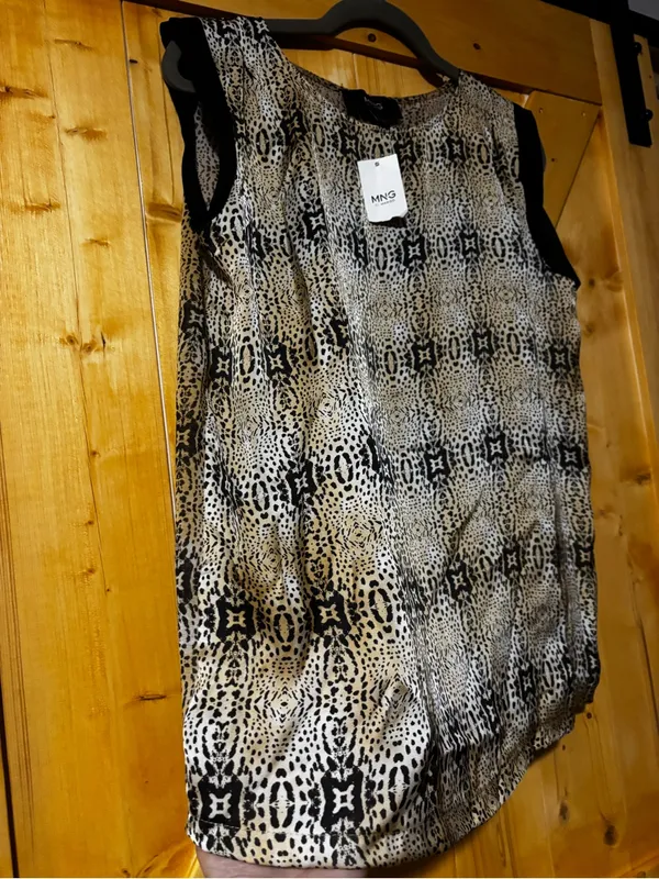 MNG by‎ Mango Animal Print Sleeveless Top with Black Trim - Size 6 Medium - Image 5
