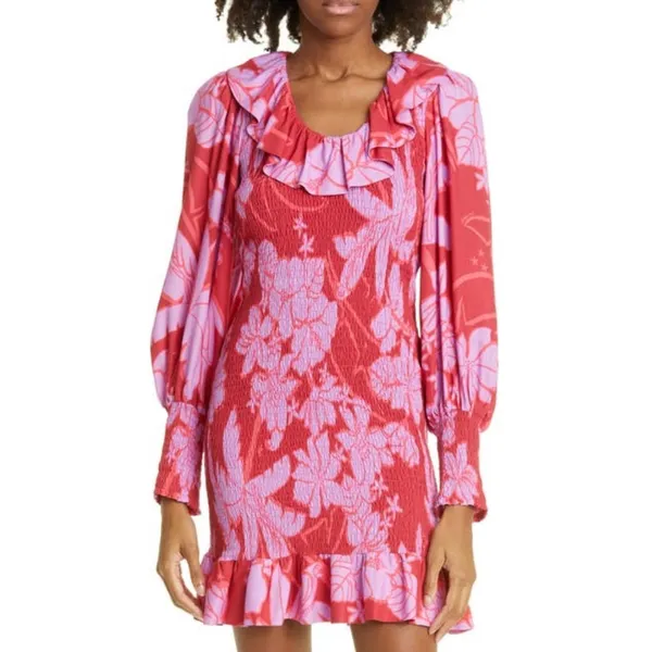 Farm Rio dress living nature pink red women’s medium long‎ puff sleeve - Image 3