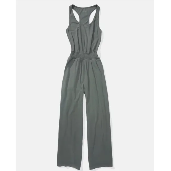 Aerie | Women's Olive Green Smocked Racerback Jogger Jumpsuit, Size XS - Image 11