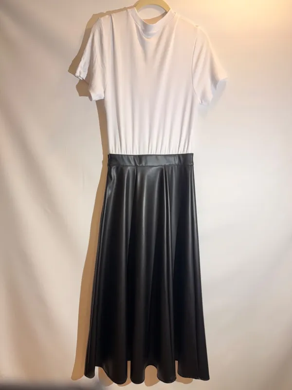 NWT ZARA Black Faux Leather High Waist Pleated Flared Midi Skirt XS - Image 3