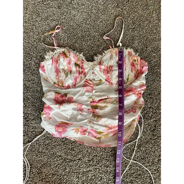 For Love and Lemons Floral Satin Crop Top- Small - Image 4