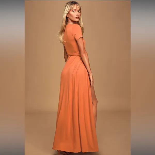 Lulus Evolve Rust Orange Short Sleeve Wrap‎ Maxi Dress Sz S - Image 2