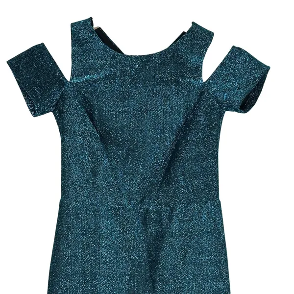 NWT Topshop Dress Womens 2 Blue Glitter Sparkly Shimmer Cold Shoulder Party Y2K - Image 3