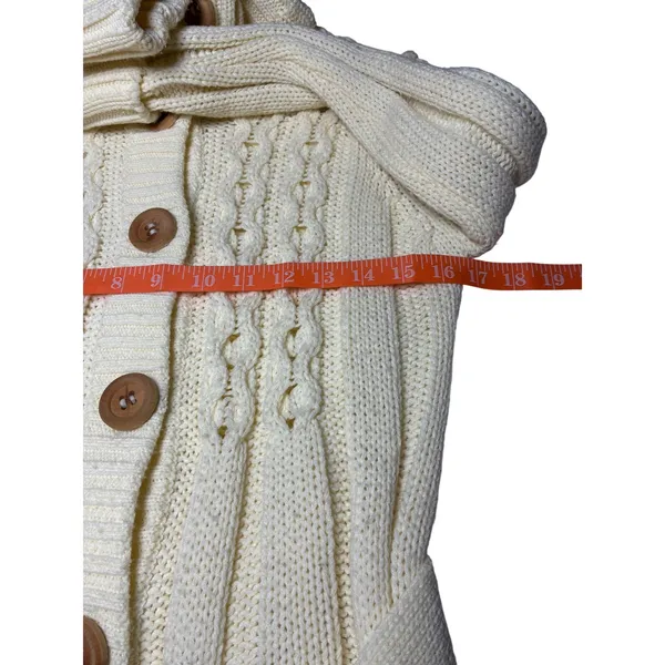 Vintage Belted Cable Knit Portrait Collar Cardigan Cream Korea M Medium - Image 7