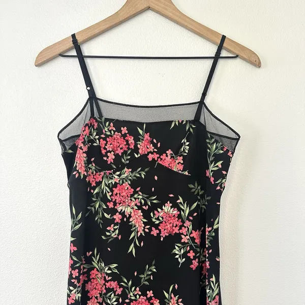 Vintage Y2K USA Made BCBG Floral Slip Dress Mesh Detail Sz M Fairy Boho Pink - Image 2