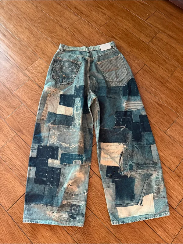 Free People Illusions Patchwork Barrel Jeans- size 28 - Image 8