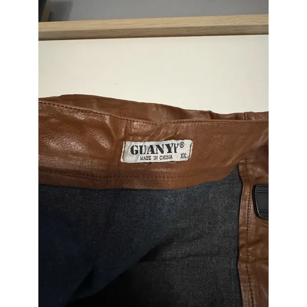 Guanyy Brown Faux Leather Mini Skirt XXL (Fits 32-33) Y2K Panel Moto 17” Length - Image 4