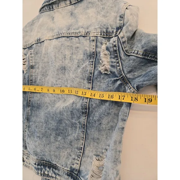 Garage Jalate XL Vintage Blue Acid Wash Distressed Denim Jacket Women Shrunken Crop - Image 9