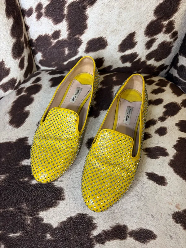 Miu Miu Yellow Crystal-Embellished Women's Loafers - Image 3