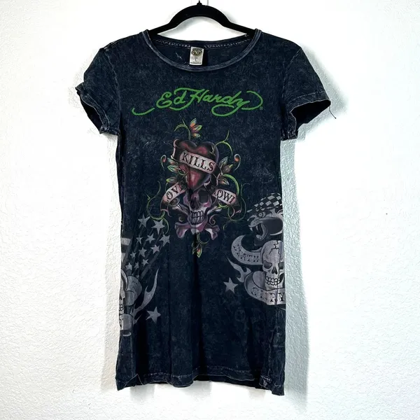 L Ed Hardy Tee T-shirt authentic Y2K clubwear indie-sleaze Baby 2000's Vintage - Image 2