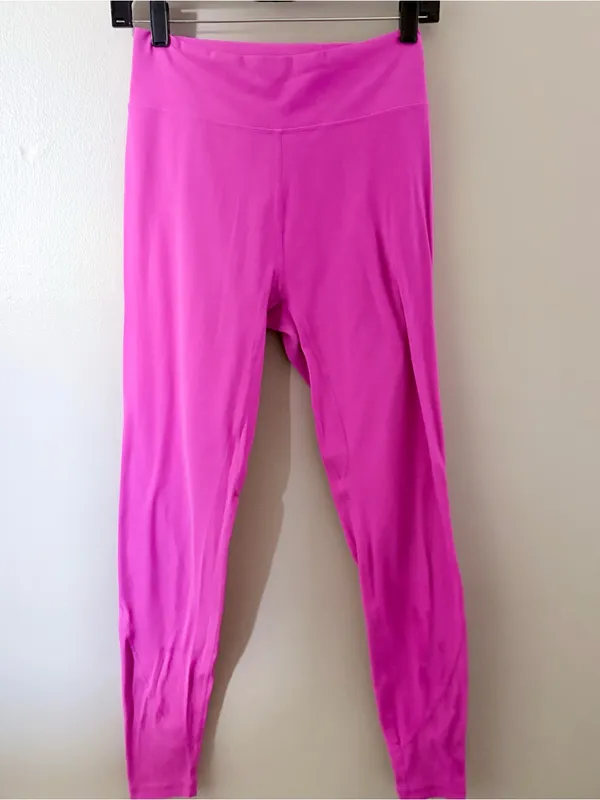 Stori Pink High Waisted Athletic Leggings Ribbed Lower Detail Size 8 - Image 3