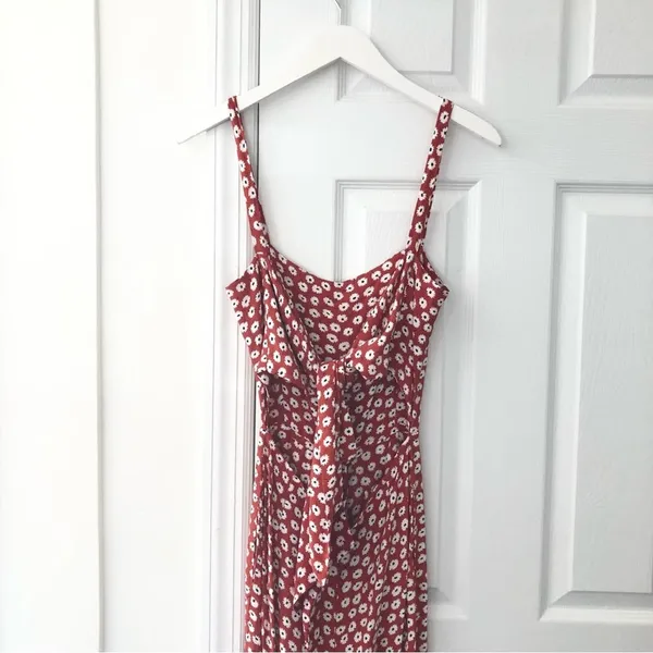 Faithfull the Brand Playa Red Floral Cropped Wide Leg Jumpsuit Tie Back XS 2 - Image 8