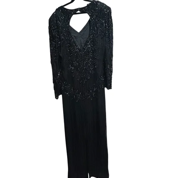 Vintage Right Choice Silk Beaded Gown Black Evening Dress 1980s Made in India‎ - Image 10