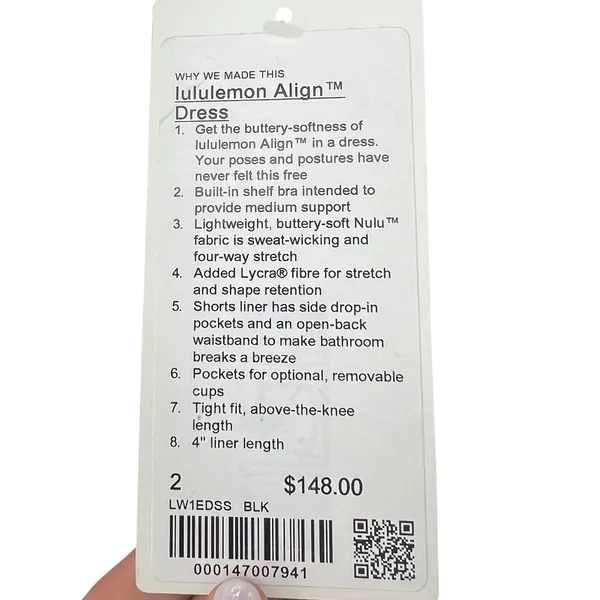Lululemon‎ Align Dress Updated Sleek Liner Black NWT Size 2 - Image 5