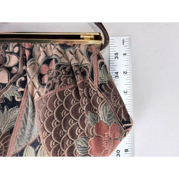 Vintage 80s Tapestry Patchwork Floral‎ Crossbody Bag Gold Frame Clasp Boho - Image 8
