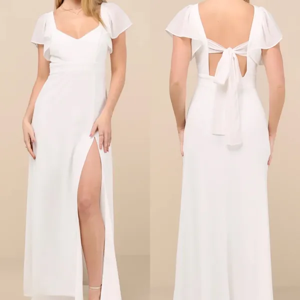 NWT Lulus Size Small Simply Delightful White Tie-Back Flutter Sleeve Maxi Dress - Image 2