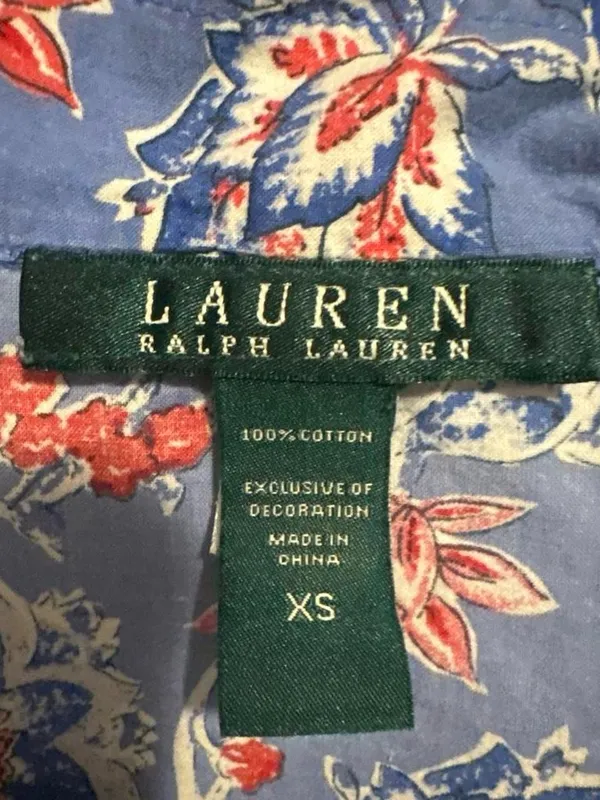Ralph Lauren Blue Floral Short-Sleeve Button Front pajama night shirt dress XS - Image 2