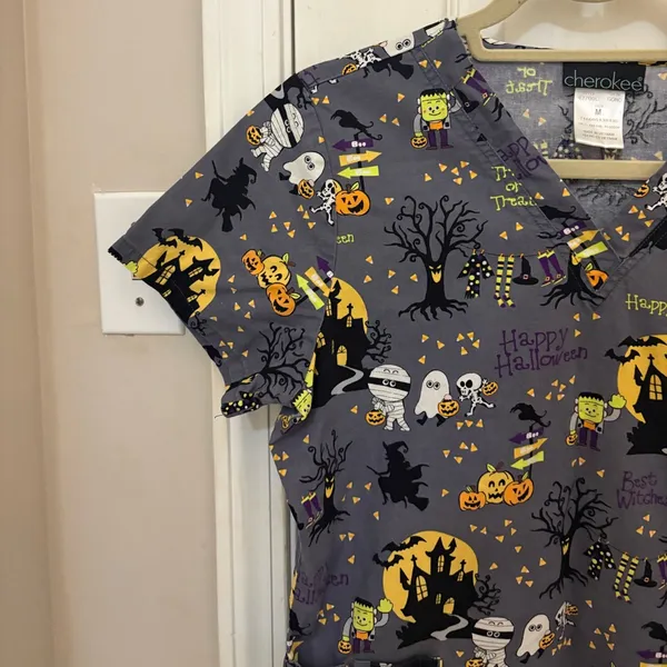 Cherokee Women’s Short Sleeve Halloween Scrub Top - Image 4