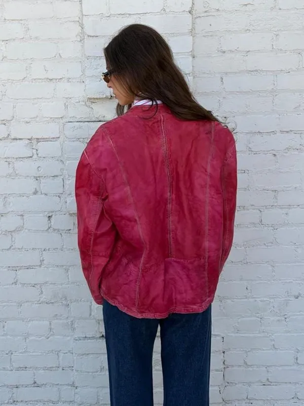Vtg Missani Le Collezioni Red Lambskin Leather bomber jacket Sz M men’s Zip Burnished GUC - Image 4
