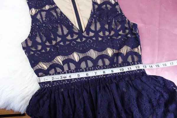 Anthropologie T1 The Letter dark blue lace peplum skater dress - Image 5