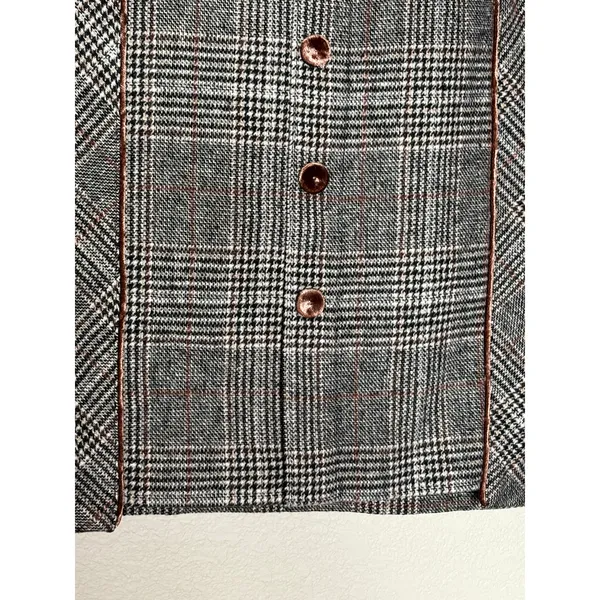 Bagatelle Plaid Mini Skirt Large Velvet Trim Button Front Heritage Preppy - Image 5