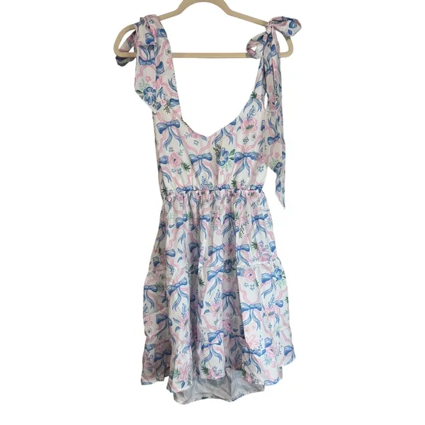 Simply Southern Bow Floral Mini Dress Tie‎ Shoulder Back Cutout Size Large - Image 9