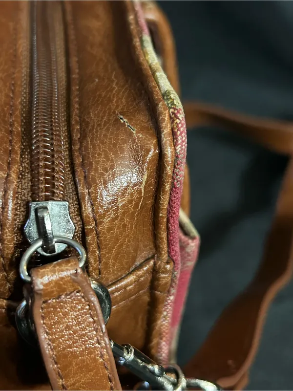 Vintage Longaberger Red, Green, Tan Plaid Crossbody Purse - Image 6