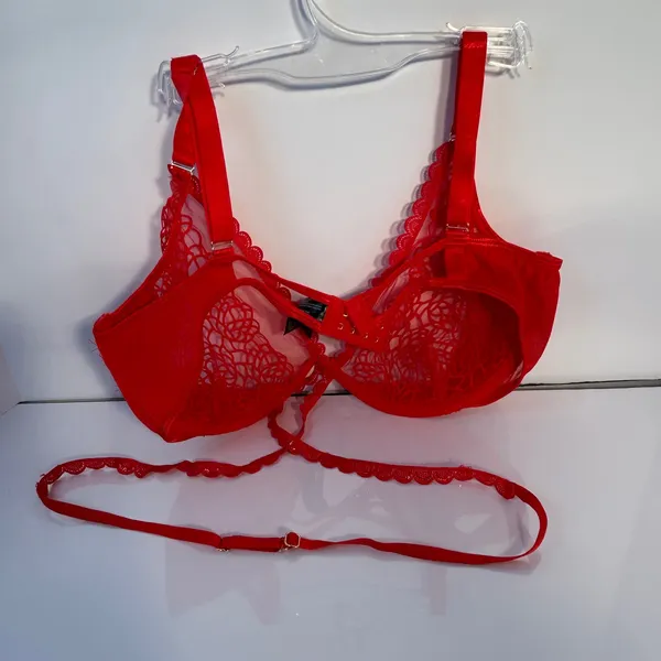 Ann Summers Red Lace Trim Balconette Bra Eyelash Trim Straps‎ Size XL Strappy - Image 3